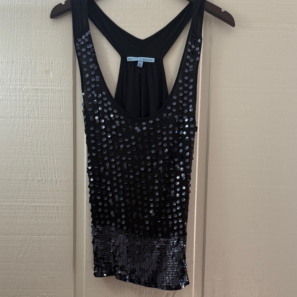 ANTONIO MELANI Black Sequin Tank Top Sz XS